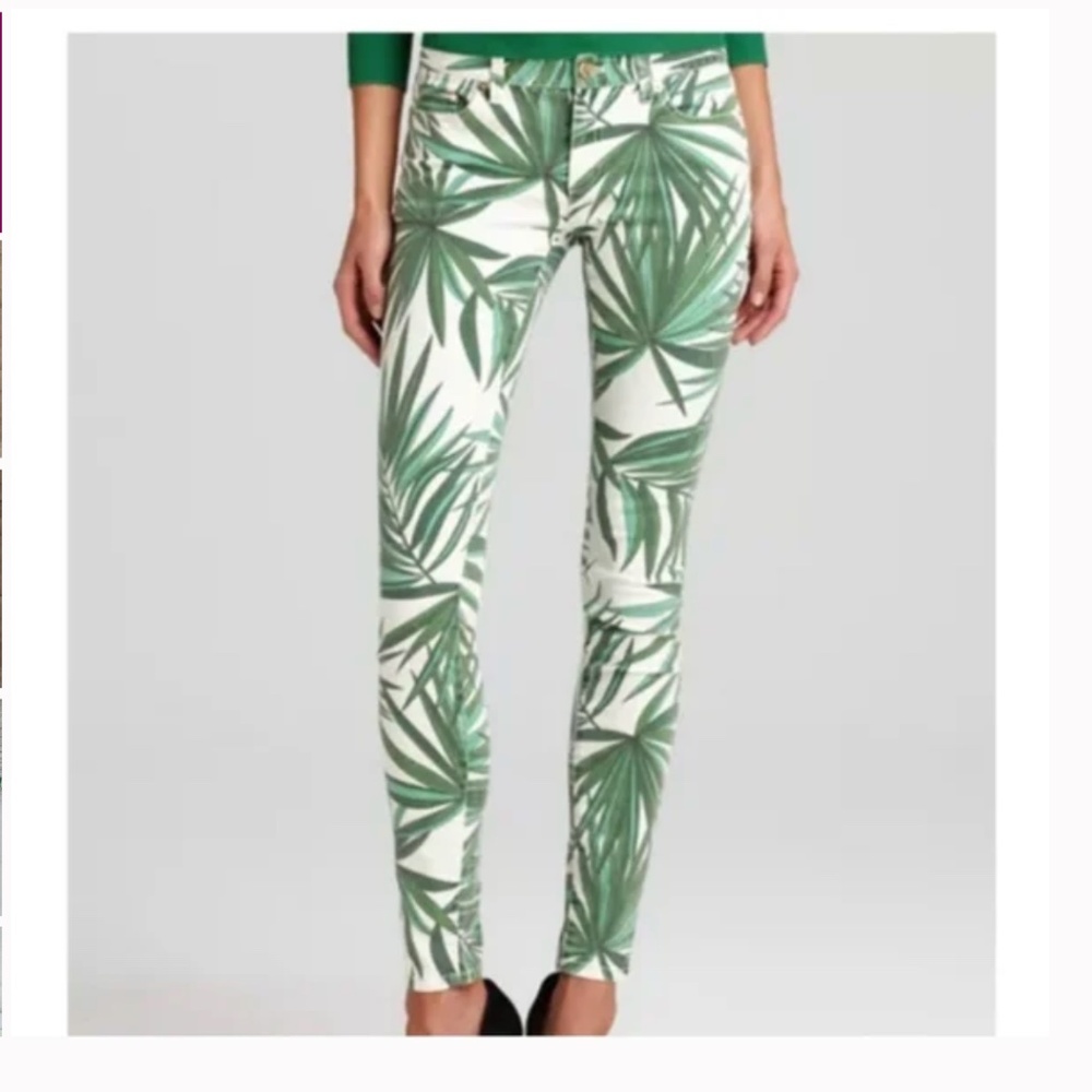 Michael Kors Tropical Palm Print Jeans in Kelly Green Skinny Fit Medium 6